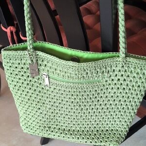 Lina Green Woven Tote Bag